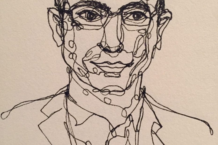Pen drawing of Yuval Noah Harrari