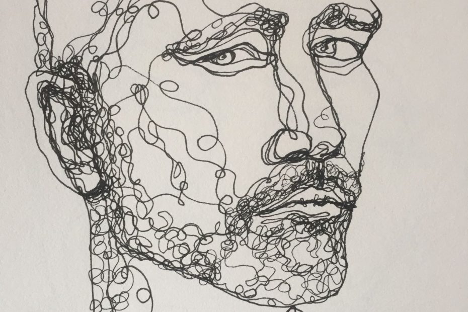 Pen drawing in one line of Theo